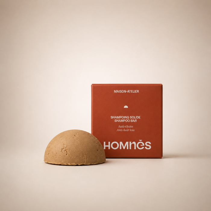 Shampoing solide anti-chute fortifiant Homnès - caféine, romarin, ricin, D-Panthénol